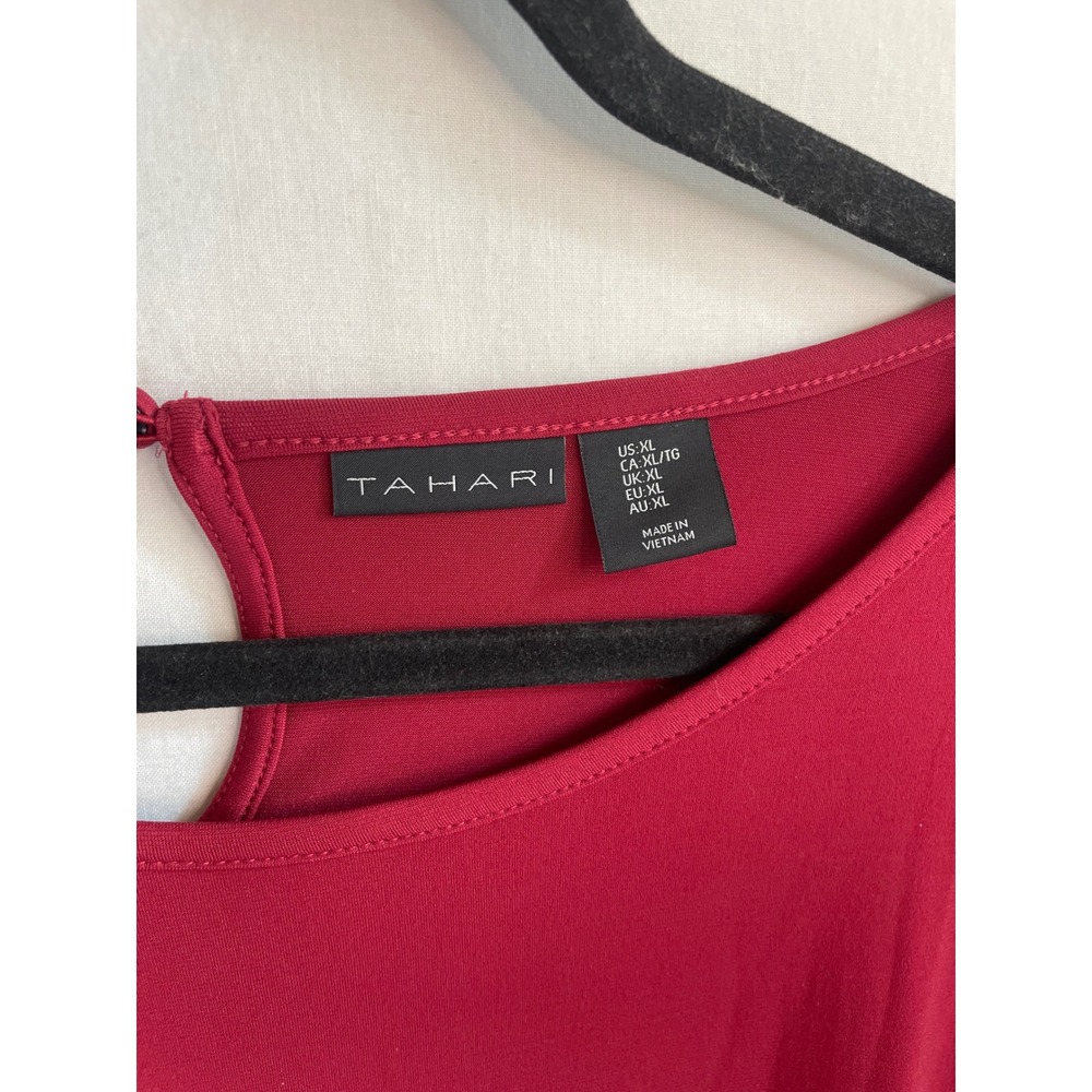 Tahari Womens XL Burgundy Red Button Cuff Long Sleeve Blouse Stretch Top - Picture 4 of 13